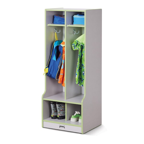 Jonti-Craft Rainbow Accents 2 Section Coat Locker with Step, Key Lime Green 4682JCWW130 - main